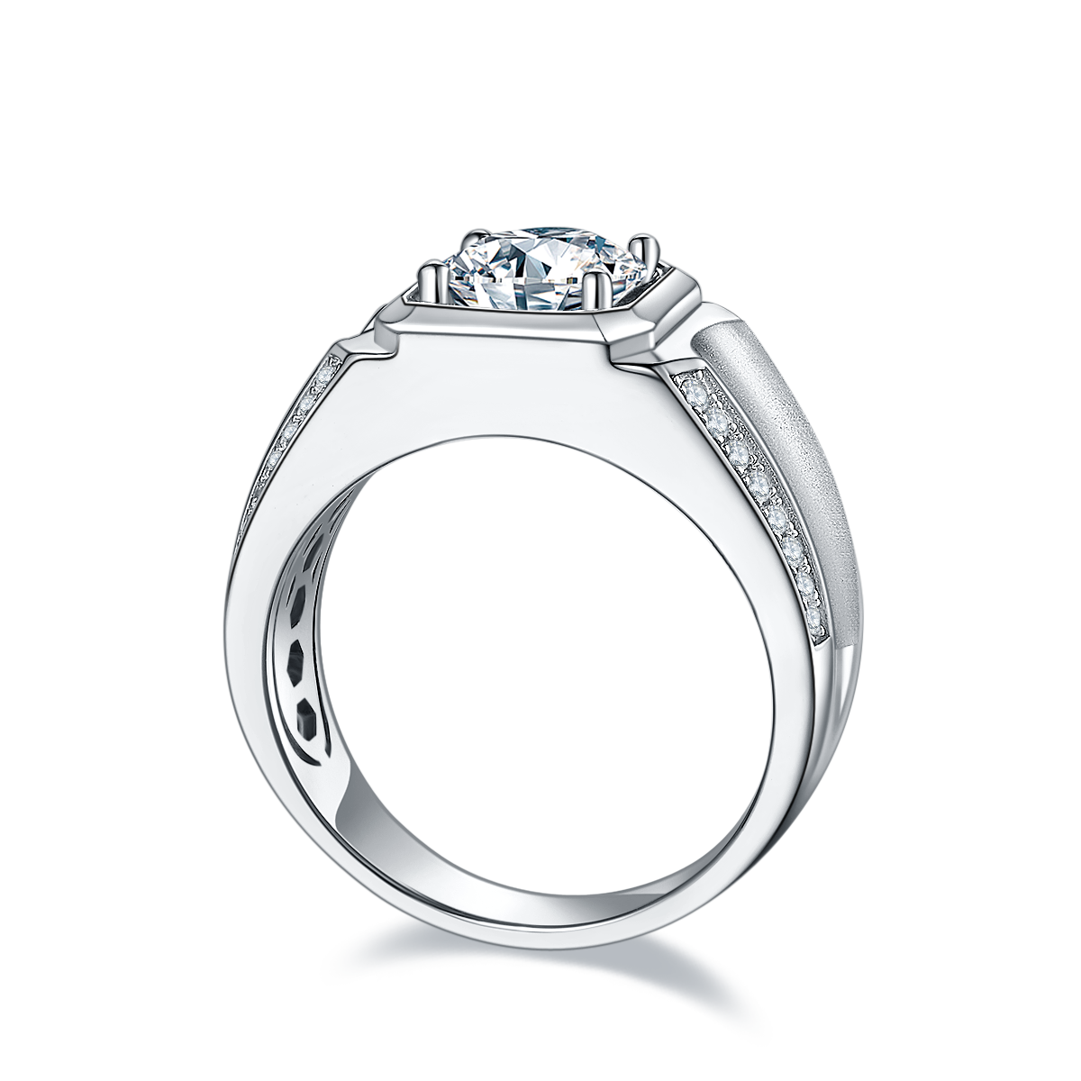 S925 Argent Sterling 2ct Moissanite Anneau Homme