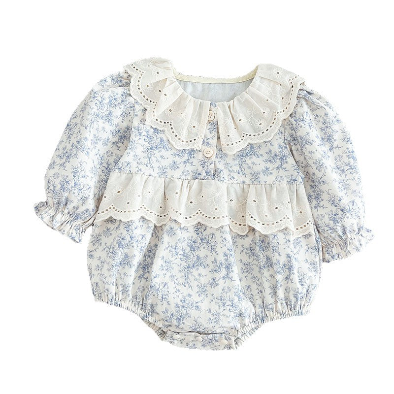 Bébé Floral-print Rond-cou à manches longues Onesie