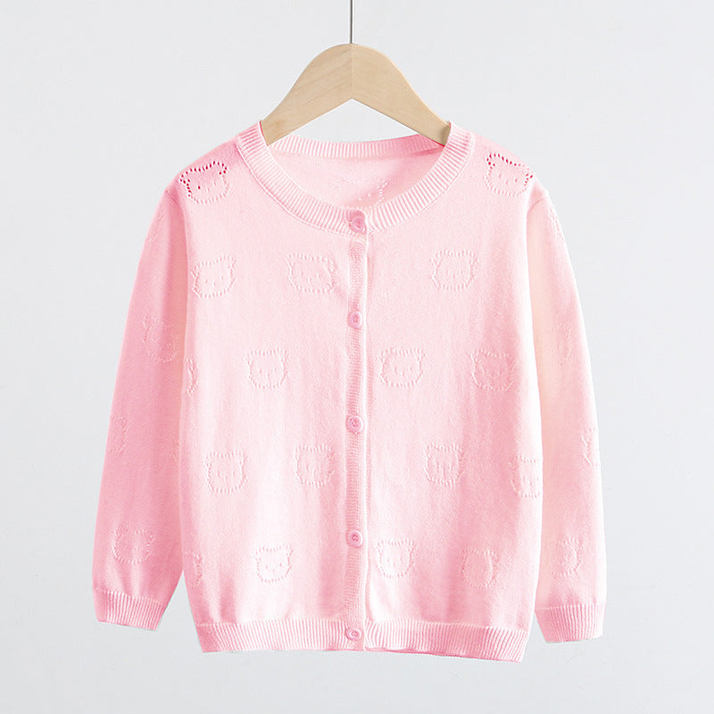 Cotton pour enfants en tricot Cardigan printemps été mince long patron ours poitrine unique