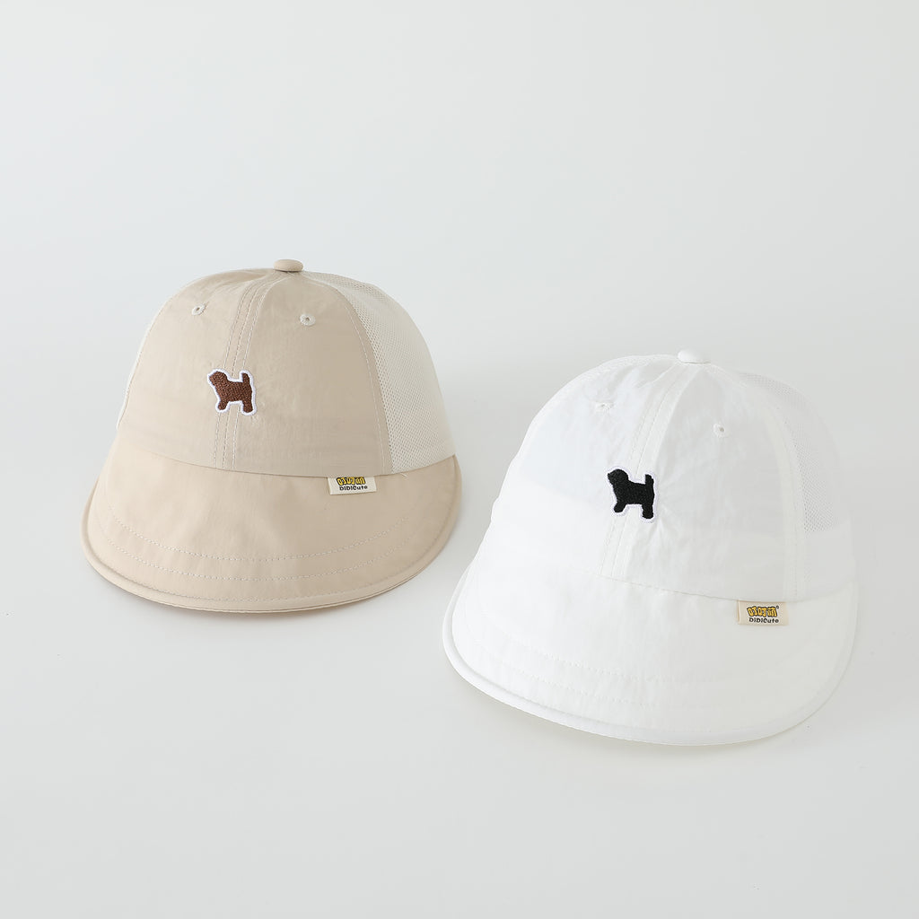 Summer Girls' Petit chien brodé Net-sheer respirant Patchwork Soft Brimmed Baby Hat W