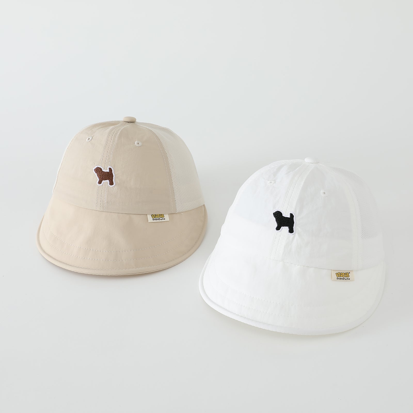Summer Girls' Petit chien brodé Net-sheer respirant Patchwork Soft Brimmed Baby Hat W