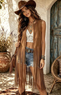 Vintage Suede-velvet Cape Sleeveless Tassel Vest Cardigan manteau pour femmes