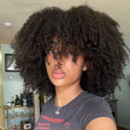 Afro Kinky Curly Cheveux humains Perruques sans colle avec Bangs 4B 4C