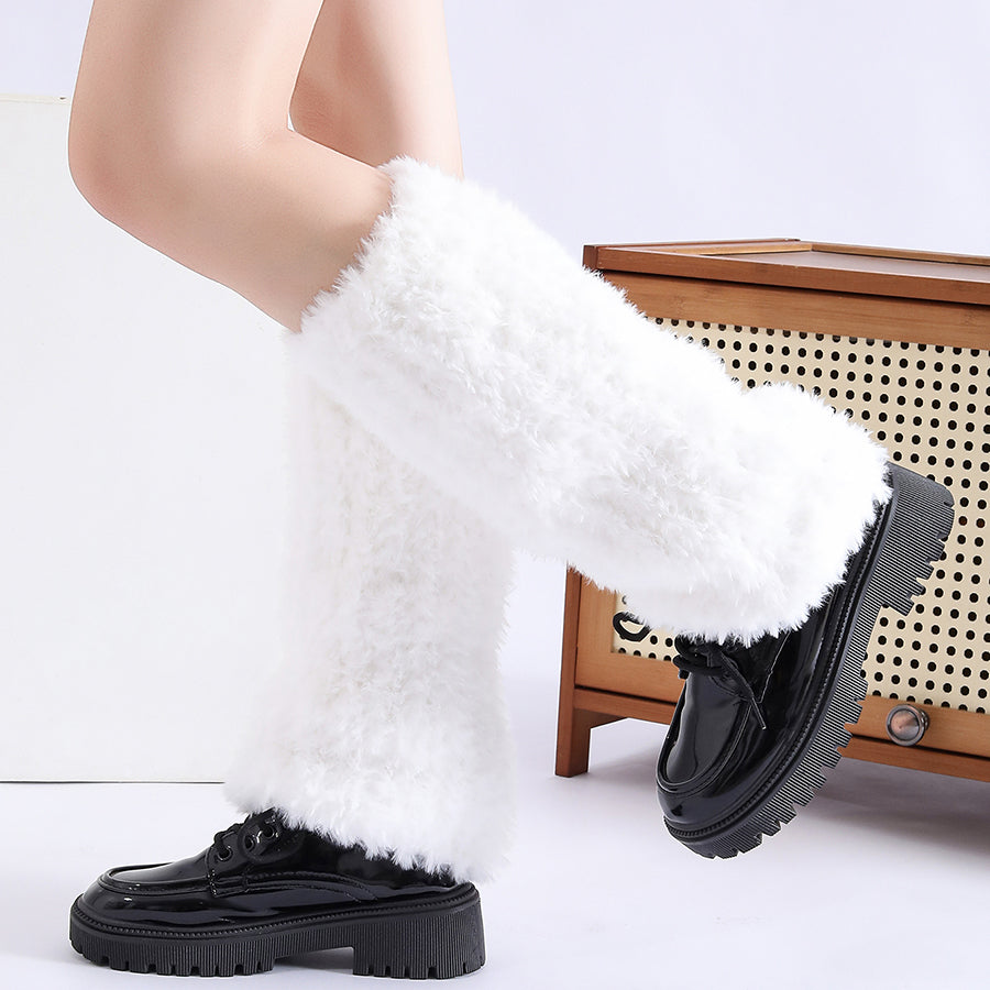 Automne Hiver Solide tricoté housses de chaussettes floues femmes épaissé chaud Y2K style polaire