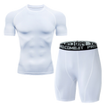 Hommes Quick Dry Compression costume 2 pièces Athletic Short Sleeve Tight Chemise Elastic Waist Sp