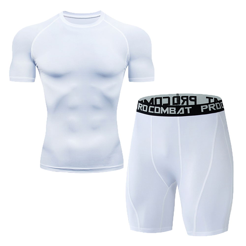 Hommes Quick Dry Compression costume 2 pièces Athletic Short Sleeve Tight Chemise Elastic Waist Sp