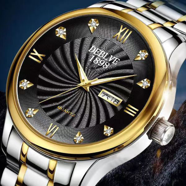 Mode Alliage Ceinture en acier imperméable Lumineux hommes double calendrier montre