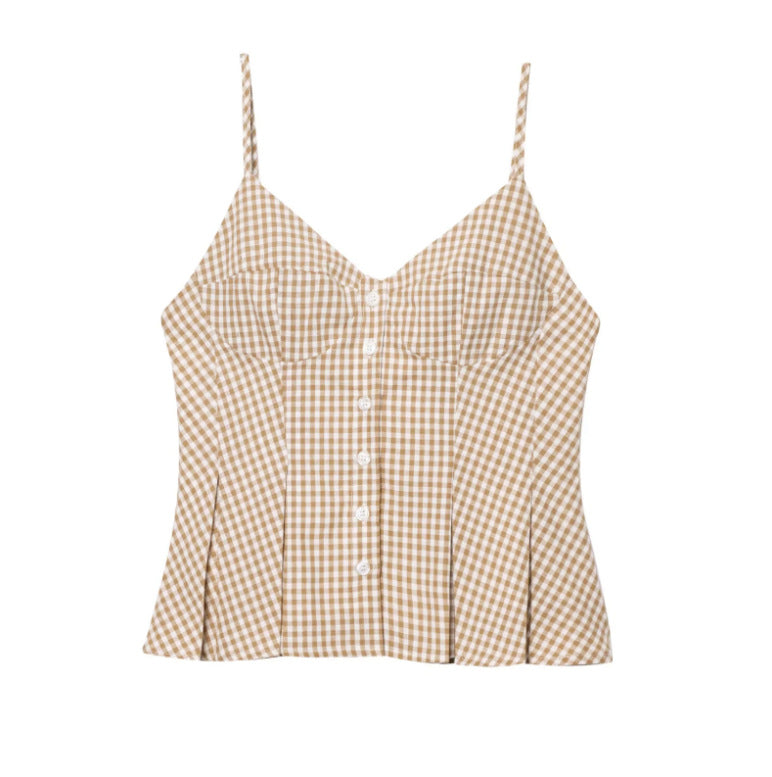 Camisole plate plissée à col V pour femme