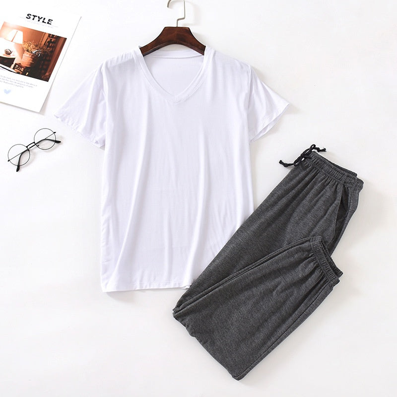 Ensemble de pantalons à manches courtes en soie de glace modale pour hommes