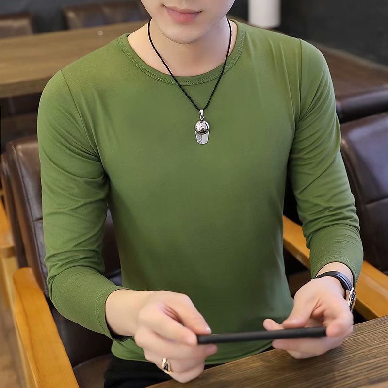 Éventails militaires d'automne et d'hiver T-shirt homme manches longues Slim Solid Color Crew Col Pullo