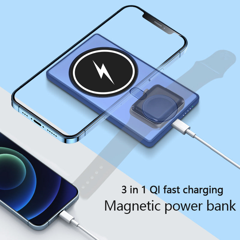 Banque de puissance de recharge sans fil magnétique en trois en un