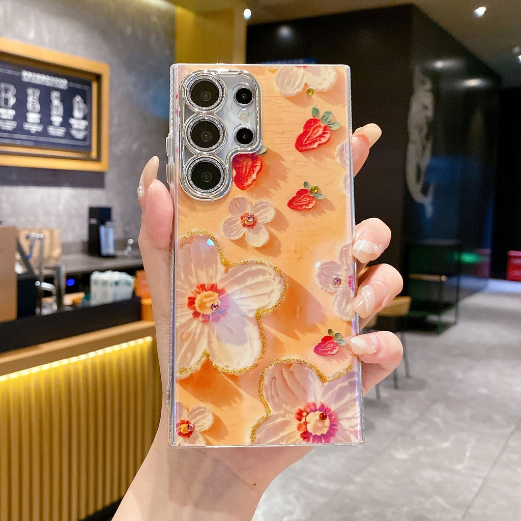 Peinture à l'huile de strass de luxe Flower Phone Case Lens Fine Hole Tout Inclus