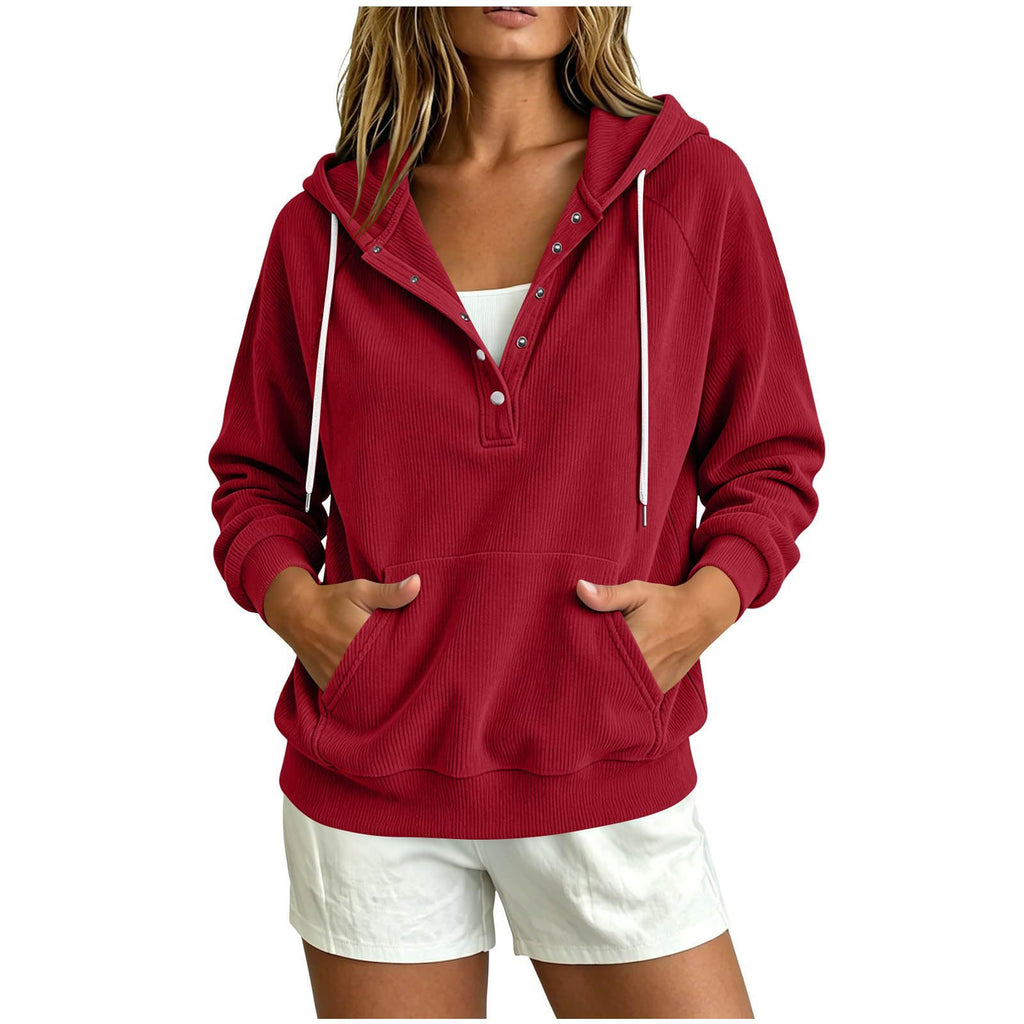 Style d'automne Sweat-shirt à capuche dressy pour femme européenne avec bouton à moitié fermé
