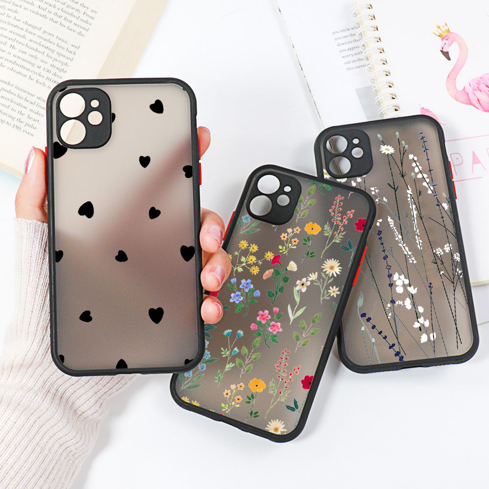 Flower Anti Drop Black Skin Feel Phone Case