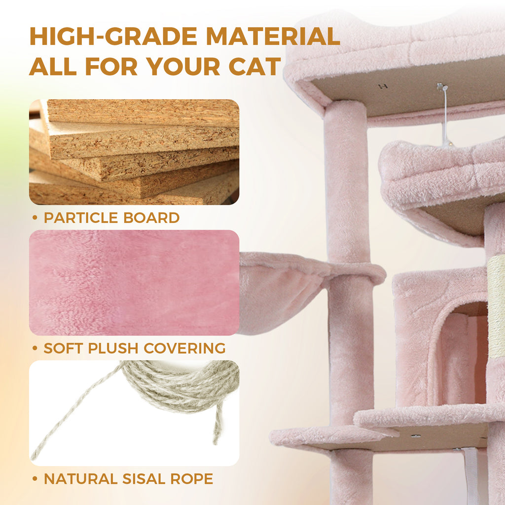 68in Grand arbre de chat vert multi-niveaux avec hamacs