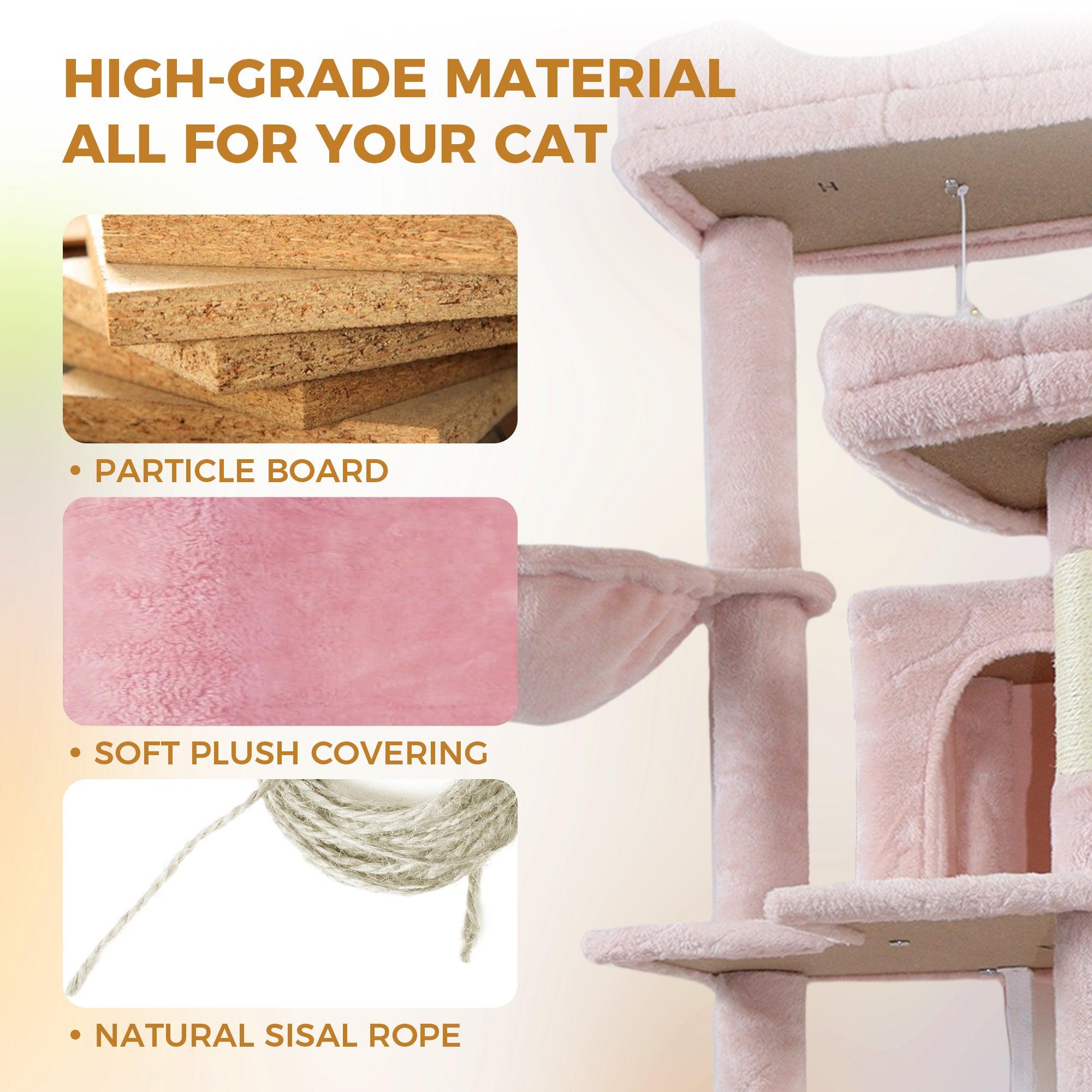 68in Grand arbre de chat vert multi-niveaux avec hamacs