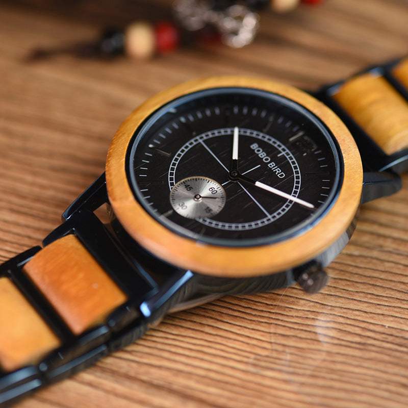 Montre Quartz classique en bois analogique de style minimaliste