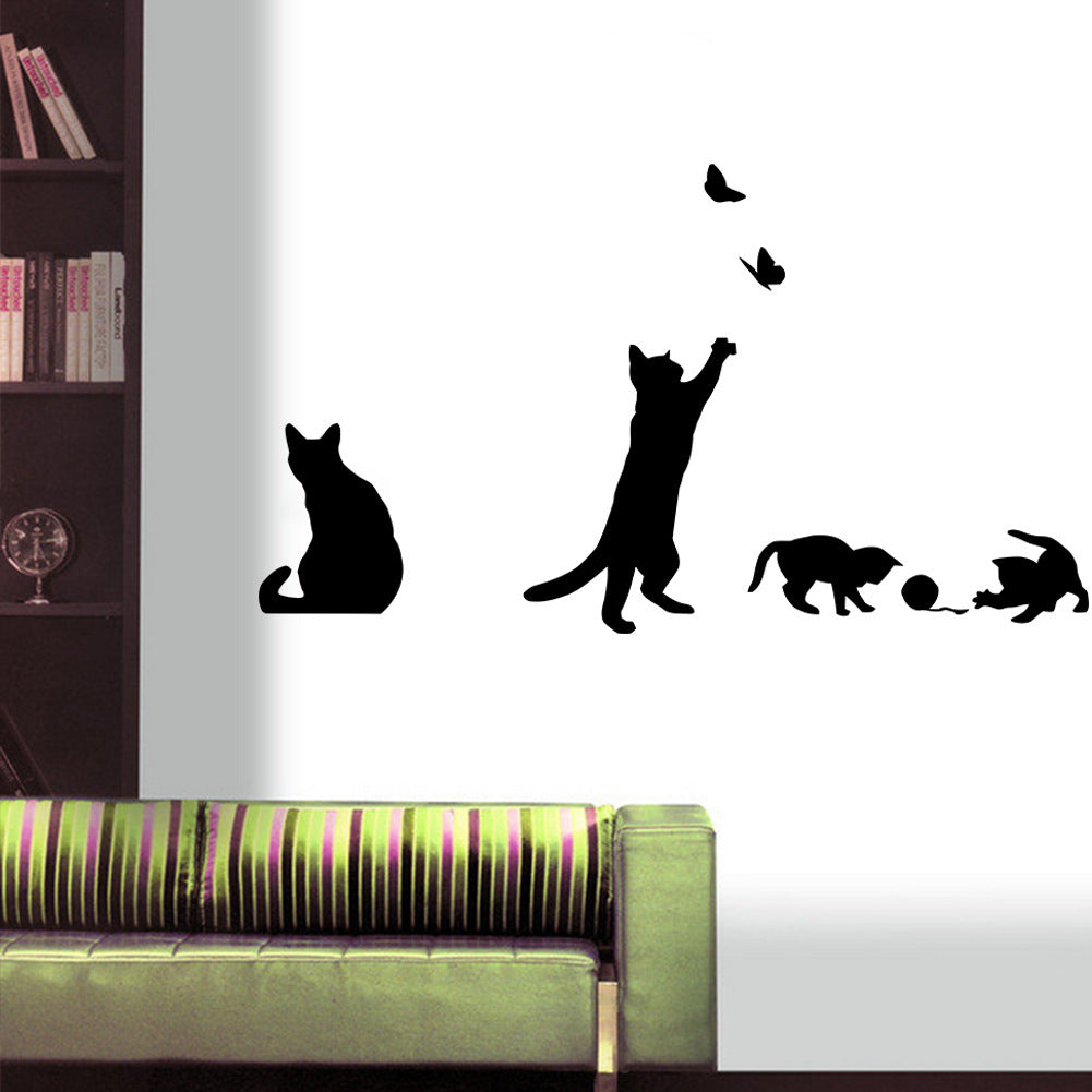 Chat Scratching Papillon Salon Chambre Fond Peinture décorative Sticker mural