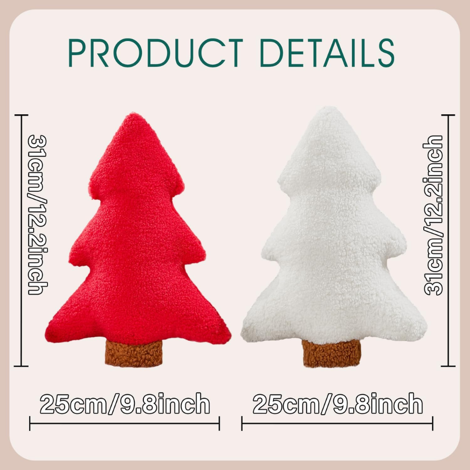 Oreillers de Noël Ensemble de 2 sapins de Noël rouges en forme d'oreiller en peluche douce