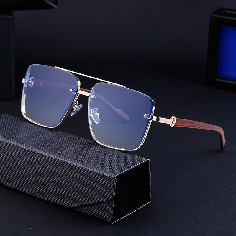 Lunettes de soleil à cadre carré Coupe Edge Men's Imitation Wood Grain Temples Lunettes de soleil Men's Trend