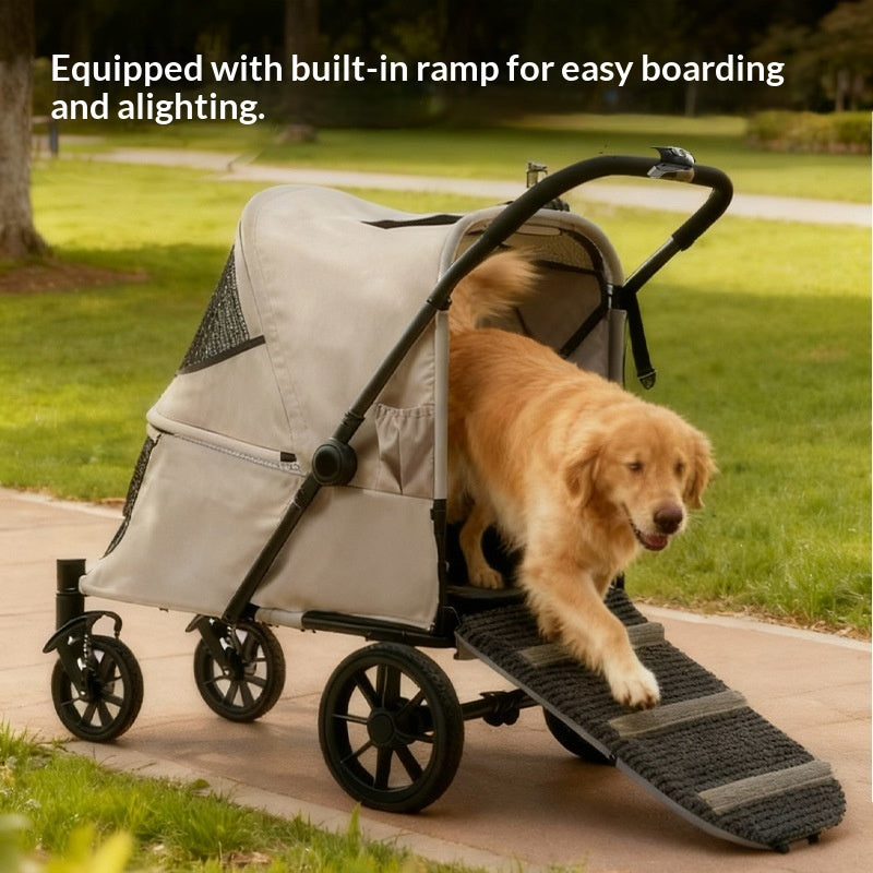 Poussette pour animaux de compagnie pliable recouverte avec rampe pour chats seniors et petits chiens avec problème de mobilité