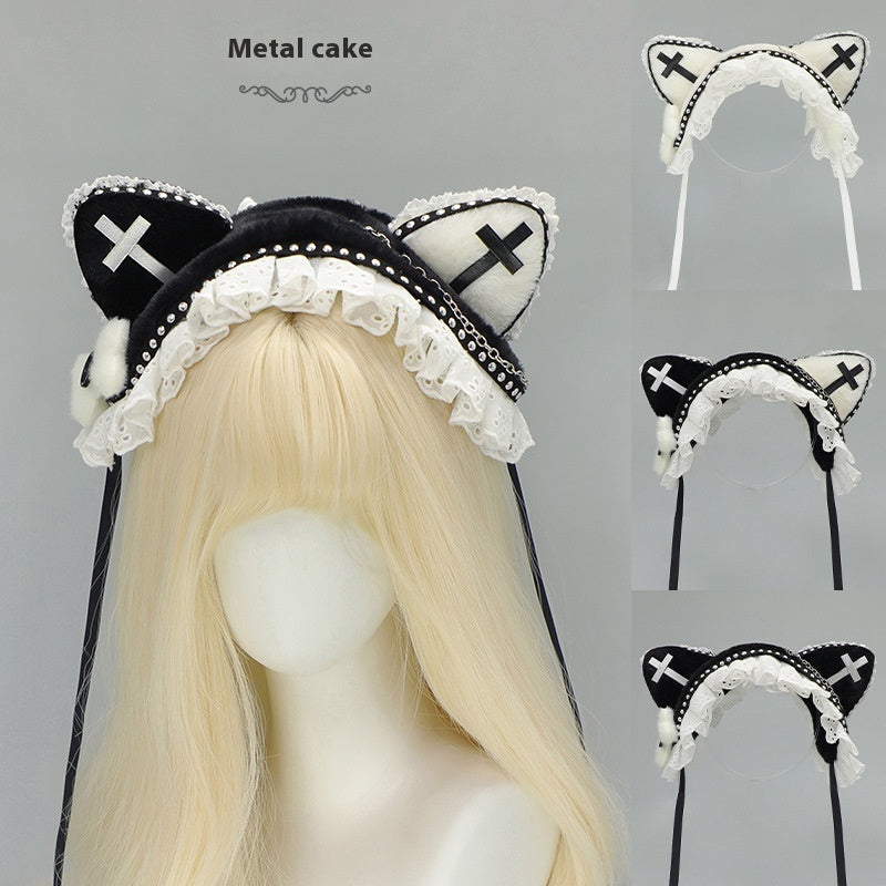 Bande de cheveux d'oreille de chat de rivet de vent de goth foncé