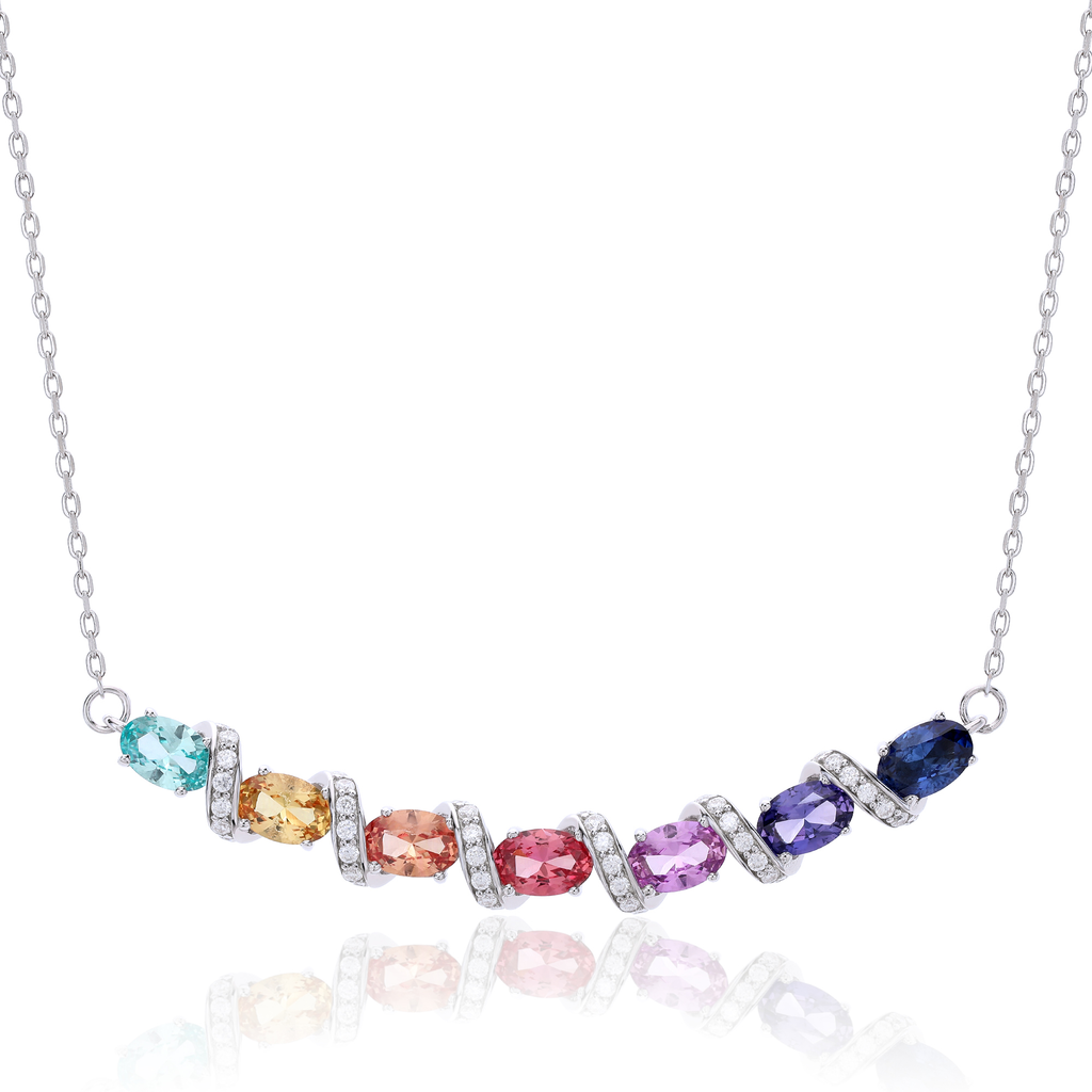 S925 Collier de pierre gemme en arc-en-ciel en argent sterling Lab-Grown 45cm Coupe ovale avec couleur D VVS1 M