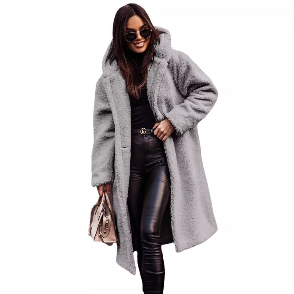 En-Stock Amazon Supply Automne et hiver Mode Long Solid Couleur Long-Sleeve Woolen Femmes