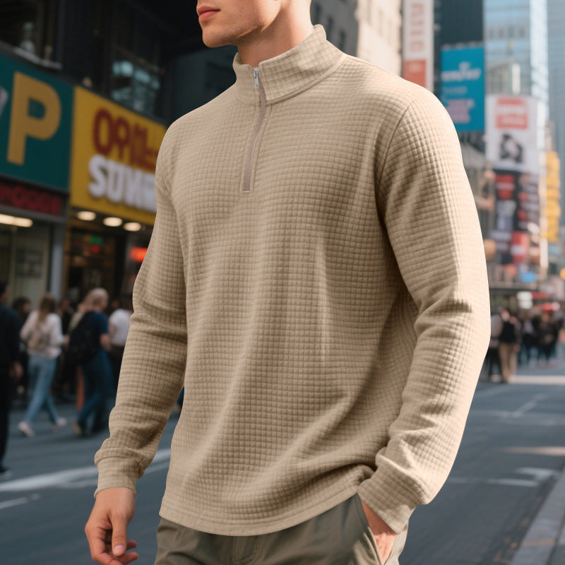 European And American Fashion Half Zipper Small Square Sweepshirt Hommes Printemps Et Automne