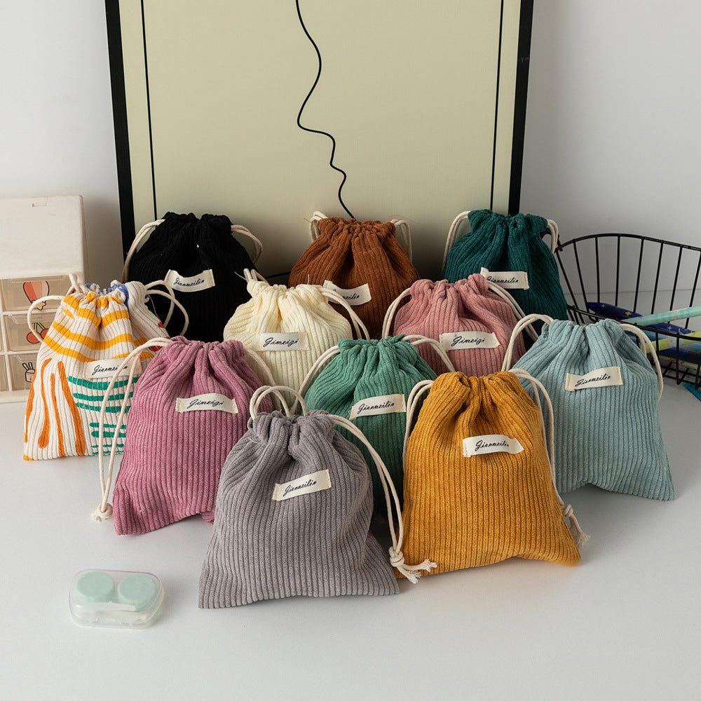 Sac de rangement Corduroy de grande capacité de couleur solide avec fermeture à cordon