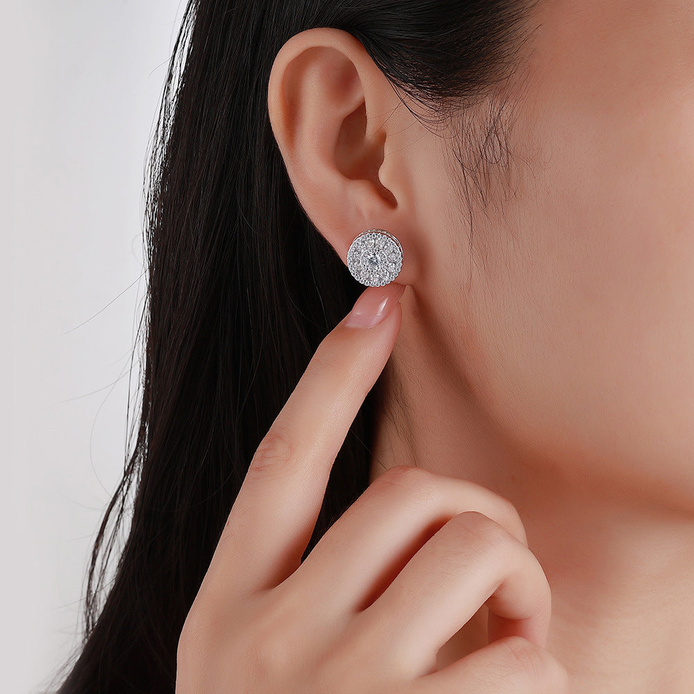 S925 Boucles d'oreilles rondes en argent sterling Halo Sterling