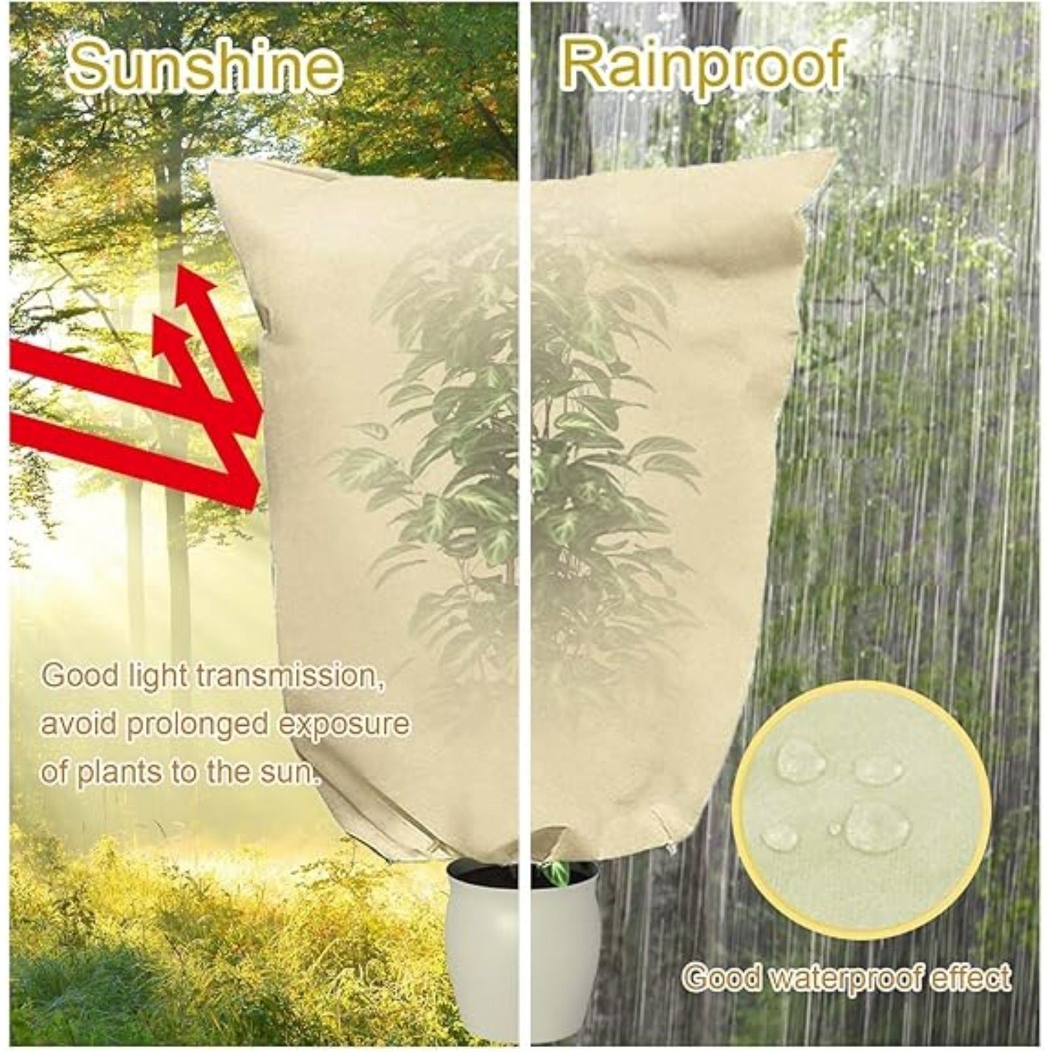 Protection de la plante jaune clair Hiver 180 × 120 Cm Sac de protection du gel Hiver Plant Protec
