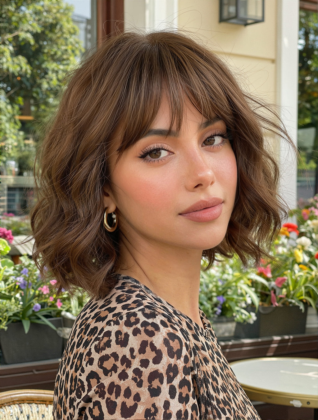 Wig Full-head Wig Bangs cheveux bouclés courts