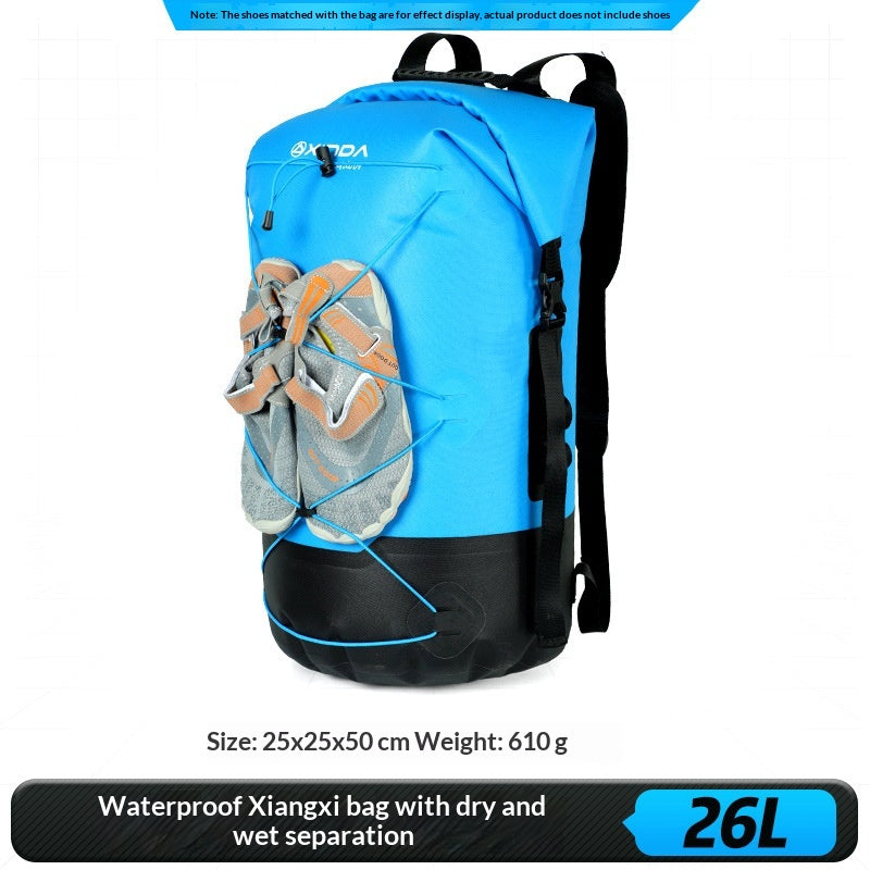 Outdoor backpack with IPX7 wet/dry compartment