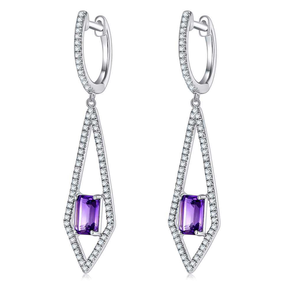 S925 Boucles d'oreilles en argent sterling Dangle 6x4mm Améthyste naturel