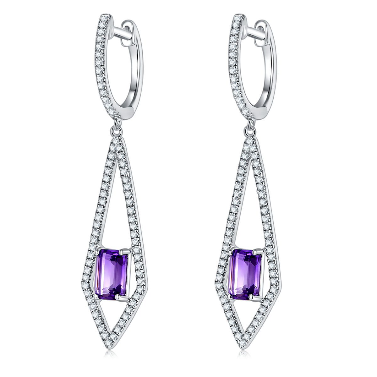 S925 Boucles d'oreilles en argent sterling Dangle 6x4mm Améthyste naturel