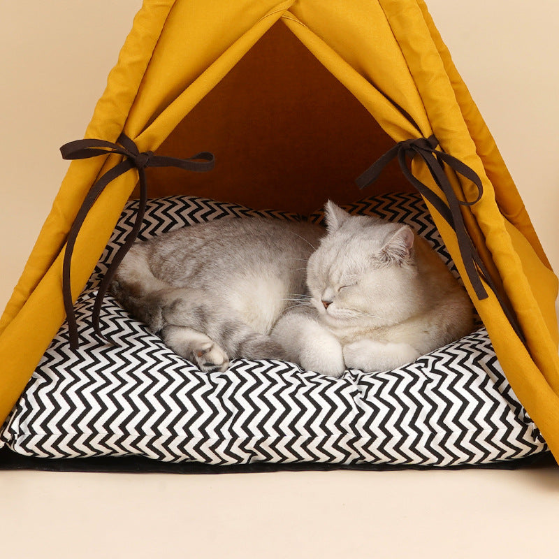 Coucher de soleil Jaune chat Nest Pet Tente semi-fermée Quatre saisons universelle amovible et Washabl
