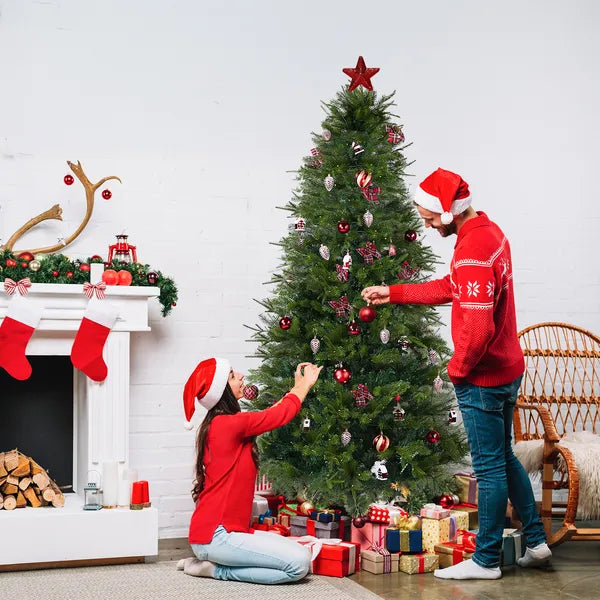 7.5 FT Arbre de Noël artificiel avec bricolage 400 lumières LED blanches chaudes