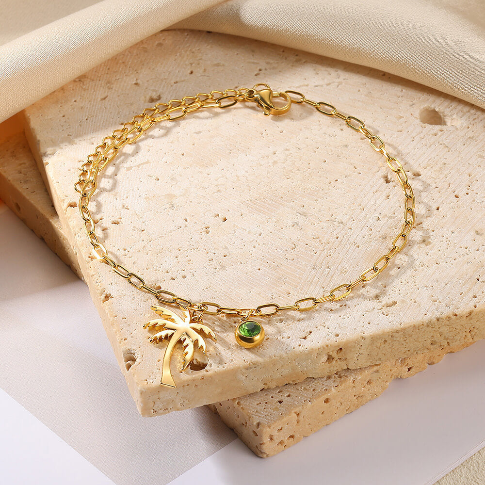 Palm Tree Birthstone Anklet Paperclip Chaîne Anklet Bijoux mode