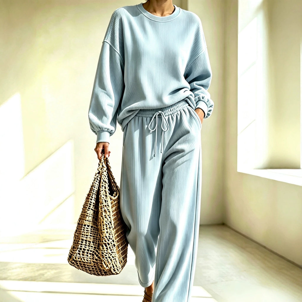 Corduroy Chic Col rond Manches longues et Pantalon large