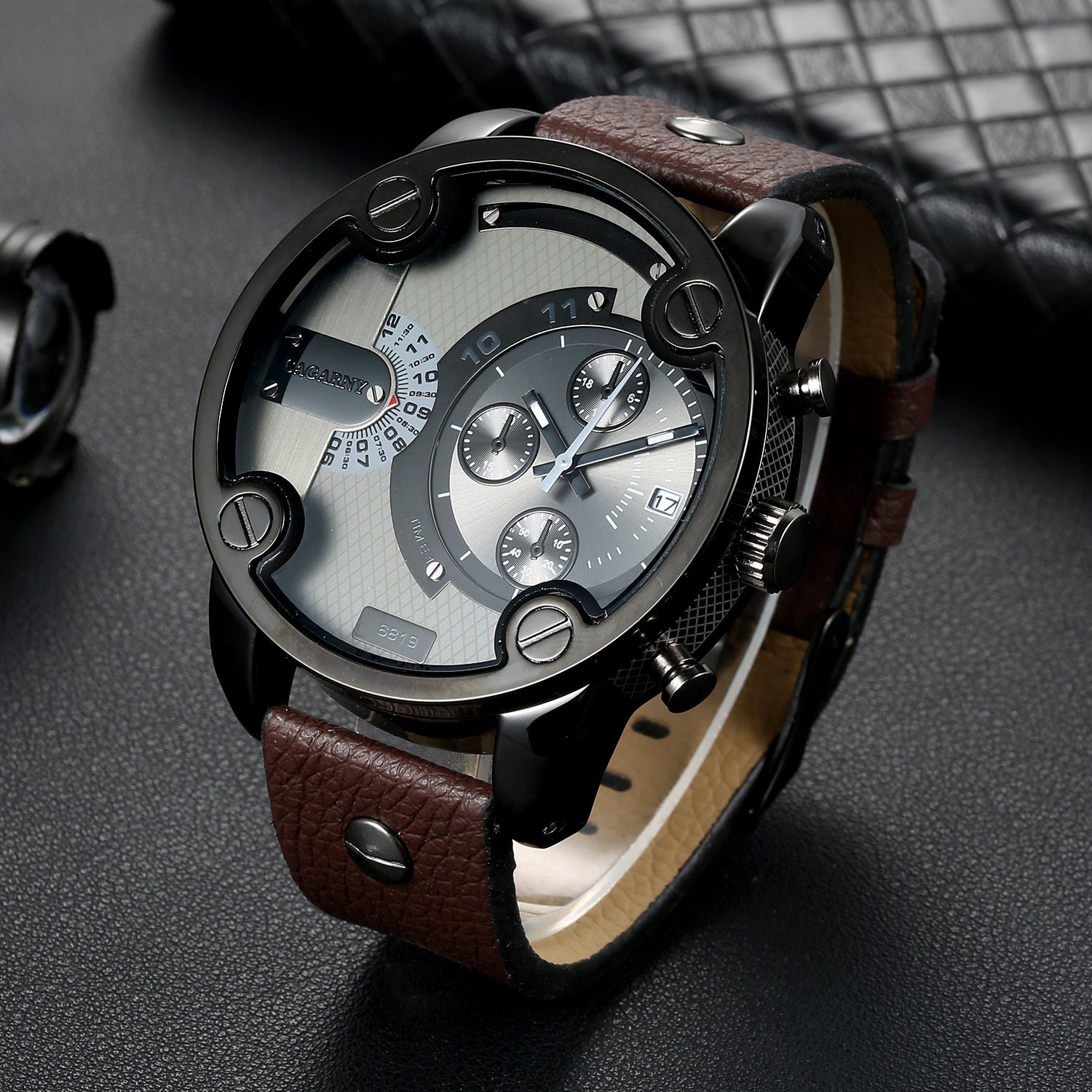 Grande Cadran Montres Quartz Calendrier Ceinture Style Montres Wrist Homme