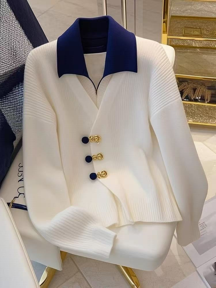 Faux Tige en tricot deux-pièces pour les femmes Chic et sophistiquée Chanel style sweater