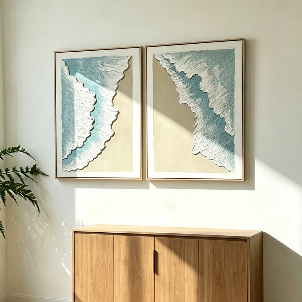 24x32 Ensemble de 2 Art mural de vague d'océan encadré