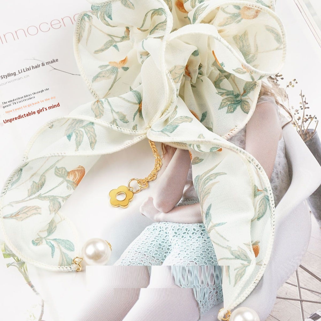 Original Retro Large Intestine Hair Band Summer Ribbon Hair Accessory Cute Flower Hair Chain