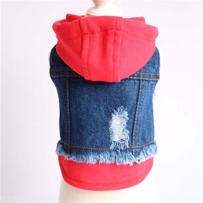 Animaux de compagnie Denim Chien tricoté Veste à capuche