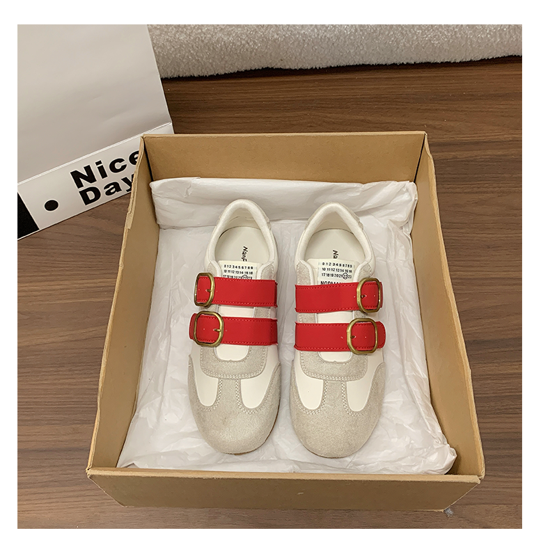 Retro Couleur Bloc Épaisseur Semelle Allemande Trainer Chaussures Femmes Automne Ceinture Boucle Casual Fashion Co