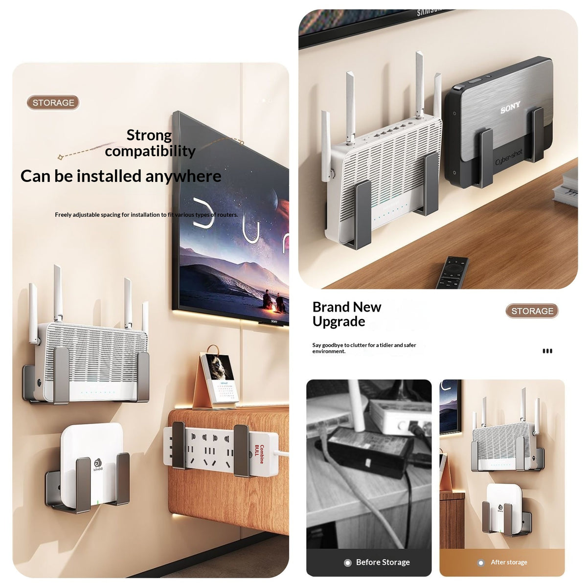 Non-perforated wall-mounted router placement rack