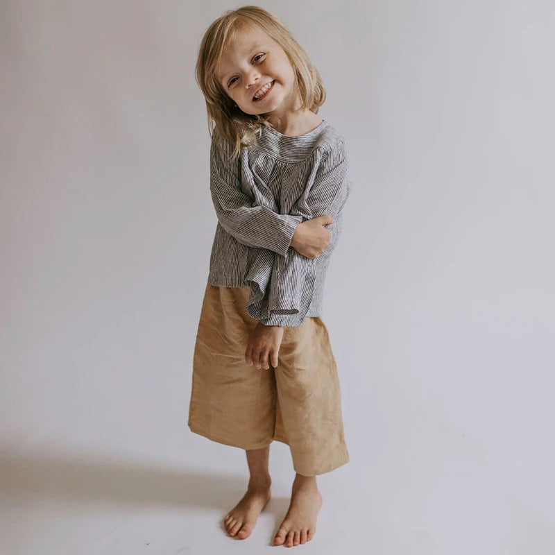 Pantalon casual en coton de coton à large jambe élastique