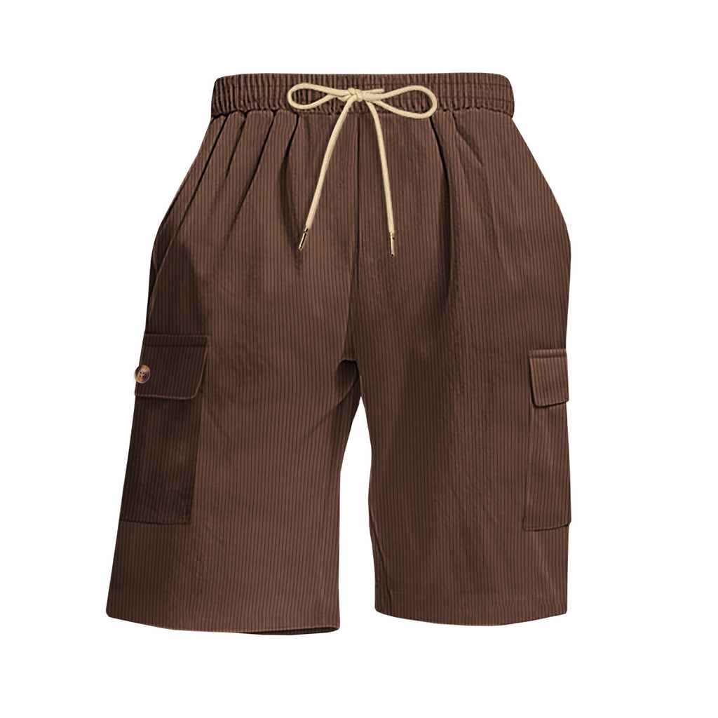 Été Corduroy Multi-Pocket Cinq points Short sport homme Dentelle-Up Casual Voiture de couleur solide