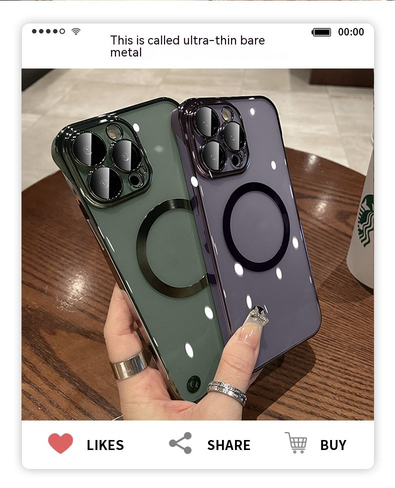 Étanche à la poussière en plastique Net Electroplating Frameless Phone Case I Magnetic Hard Shell